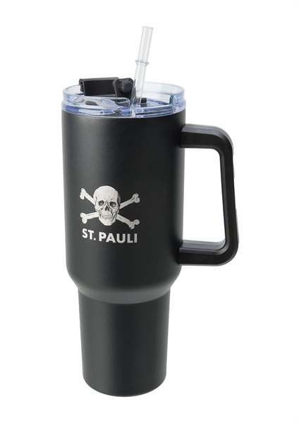 St. Pauli - Totenkopf, Thermobecher mit Strohhalm